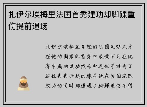 扎伊尔埃梅里法国首秀建功却脚踝重伤提前退场 扎伊尔埃梅里法国首秀建功却脚踝重伤提前退场